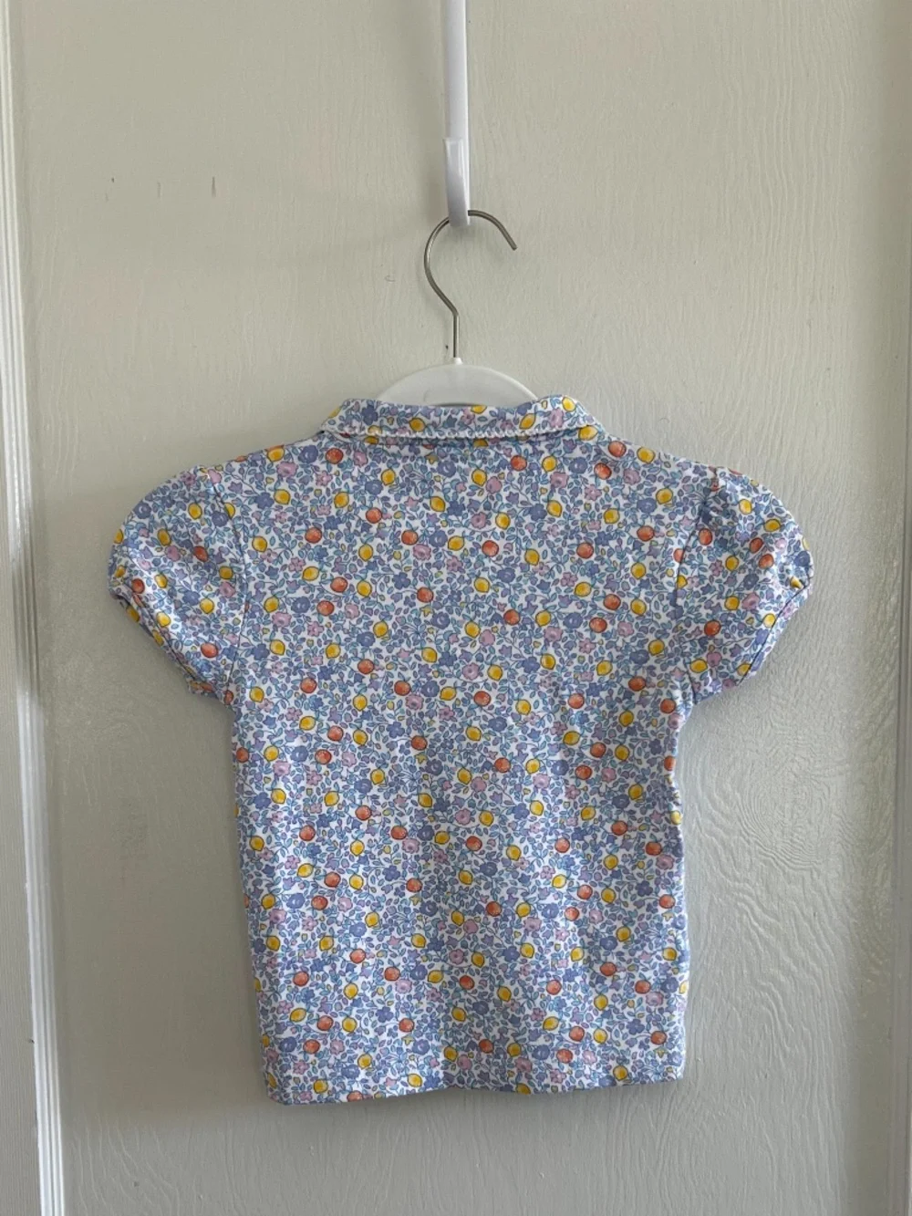 JoJo Maman Bebe Light Blue Floral Polo Top with Yellow & Pink Accents